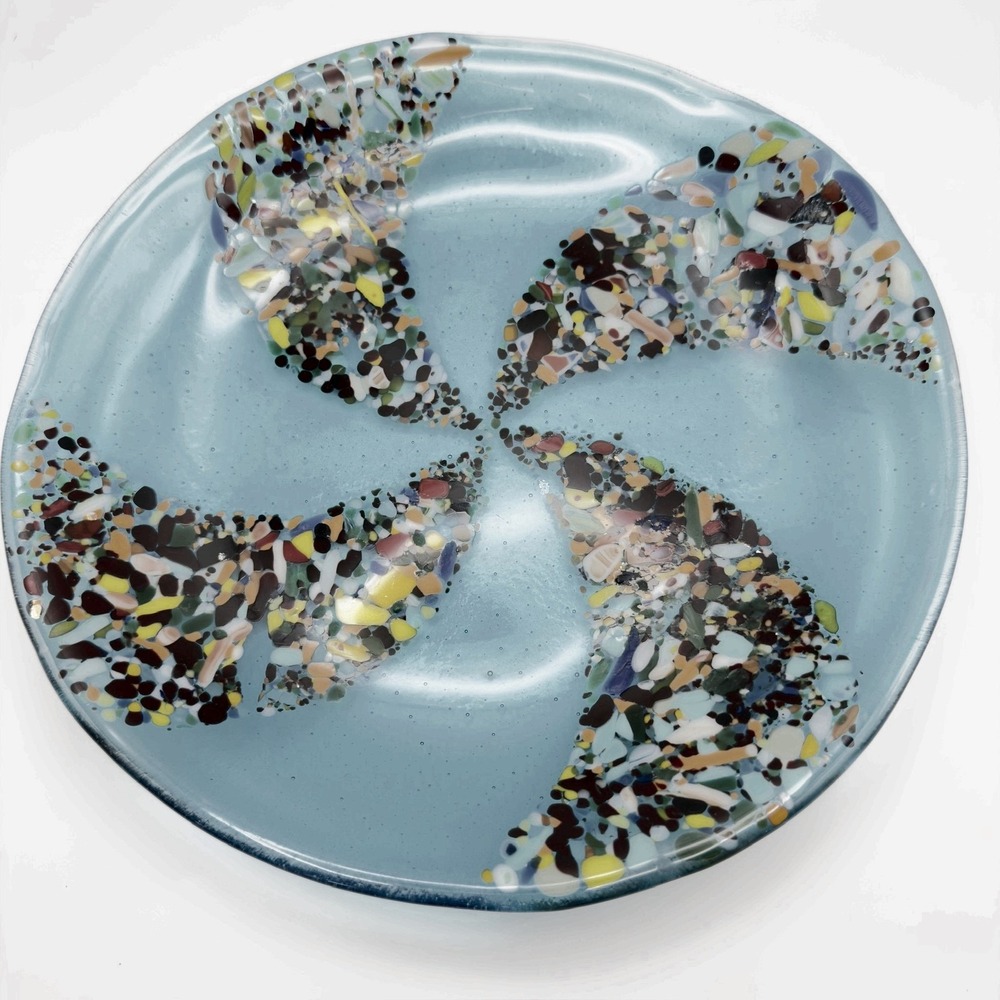 Murano-Style Glass Bowl Art Mosaic End of the Day Tutti Frutti Confetti Blue
